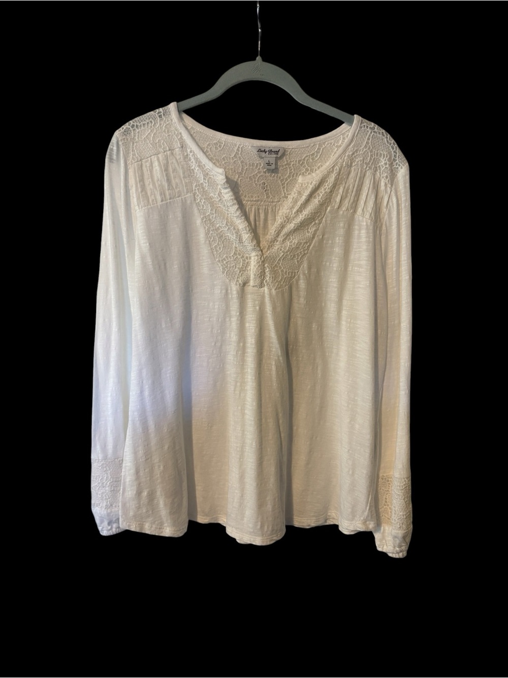 Fossil Cream Lace Yoke Long Sleeve Tee